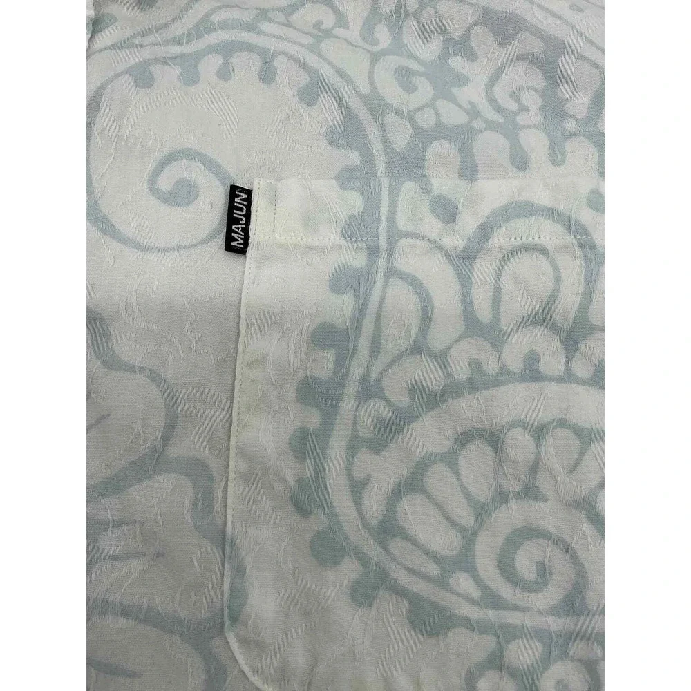 Majun Japan Mens 3L Short Sleeve Paisley Floral Jacquard Button Down Shirt White